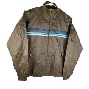 Mossimo Jacket Mens Medium Brown Stripe Nylon Windbreaker Full Zip Lined Ribbed